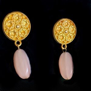 Classic gold snd faux rose quartz dangle earrings